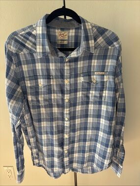 Lucky Brand Blue & White Plaid Long-Sleeve Button-Down Shirt